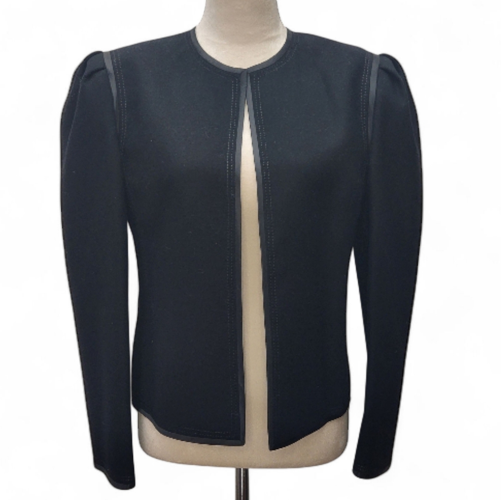LOUIS FERAUD Open Front 100% WOOL Black Jacket Blazer US Size 10 Made In Germany